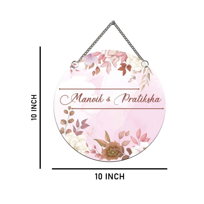 Personalized Couple Name Floral Name Plate For Home Entrance  Ideal Griha Pravesh & Festive Gifting | New Home Wall Decoration   Anniversary & Birthday Decor Items